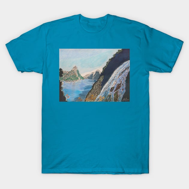 Bowen Falls in Milford Sound, New Zealand T-Shirt by Anton Liachovic